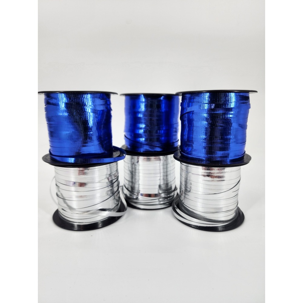 6 Pack Metallic Curling Ribbon Spools Royal Blue and Silver Gift Wrap Balloon